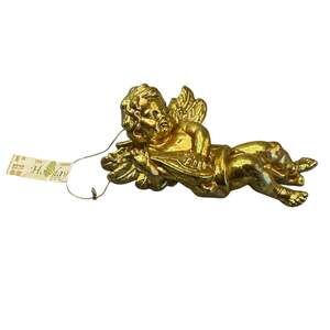 Holiday Elegance Ornament Cherub Angel Lute Harp Gilded Gold